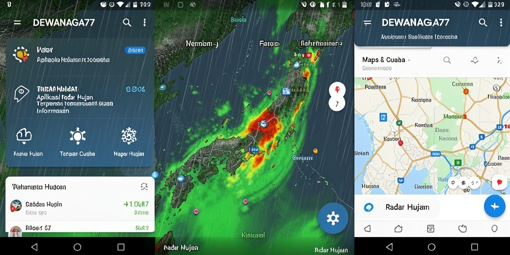 Tampilan antarmuka DEWANAGA77 dengan peta radar hujan yang jelas.
