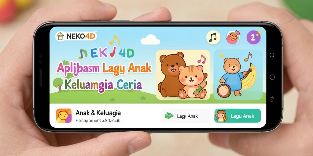 Antarmuka aplikasi NEKO4D menampilkan berbagai pilihan lagu anak.
