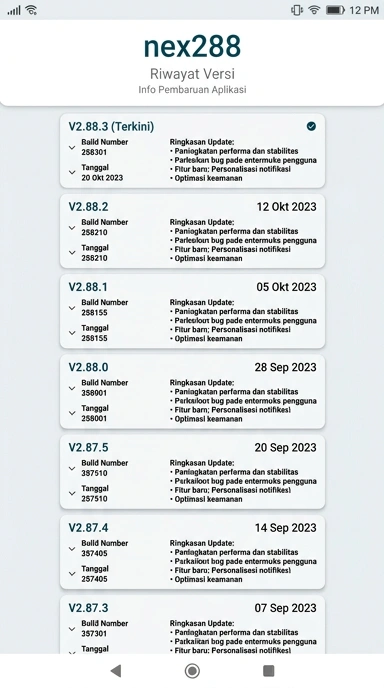 Riwayat Versi Aplikasi nex288 untuk Android